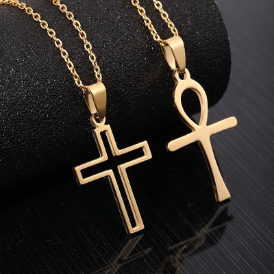 China Christian Jewelry Cross Necklace Stainless Environmental Friendly Religious Steel Key Of Life Ankh Choker Necklace For Women Men for sale