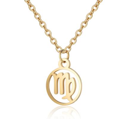 China Simple Style Environmental Friendly Hot Trendy Gold Plated Stainless Steel Horoscope Coin Zodiac Necklace Astrology Zodiac Coin Necklace for sale