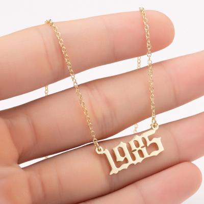 China Environmental Friendly Wholesale Hot Selling Jewelry Birthday Gift Pendant Gold Plated Stainless Steel Custom Number Necklace Year Necklace for sale