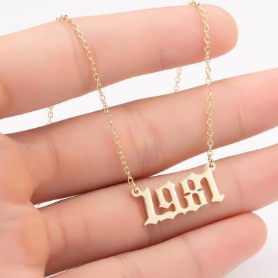 China Personalized Environmental Friendly Gold Plated 1970-2020 Stainless Steel English Numbers Date Year Necklace Birth Number Year Necklace for sale