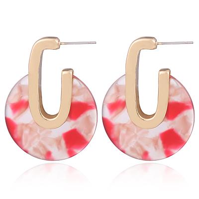 China Trendy Colorful Statement Lead Free Nickel Free Geometric Round Acrylic Resin Stud Earrings Acetate U Panel Stud Earrings for sale