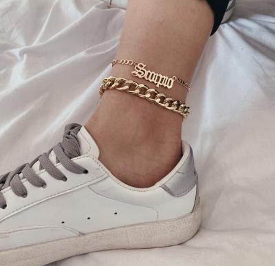 China Environmentally Friendly European Fashion Jewelry Female Barefoot Letter Charm Chunky Chain Anklet Punk Gold Chunky Chain Anklet Thick for sale