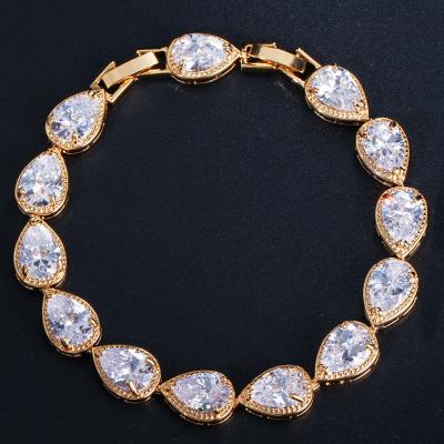 China Fashion Environmental Friendly European Female Jewelry Teardrop Zircon Bling CZ Water Drop Tennis Exquisite Glitter Bracelet for sale