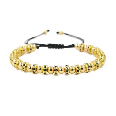 China Fashion Environmental Friendly Wholesale Hand - CZ Spacer Macrame Bracelet 18K Gold Copper Woven Micro Bead Around Braided CZ Disc Bracelet for sale