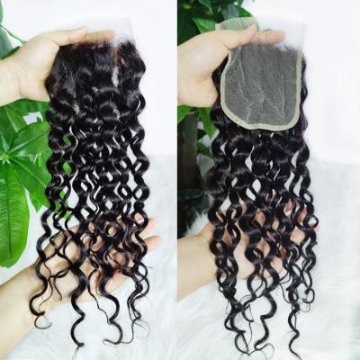 China Wholesale Brazilian Virgin Hair 4x4 Water Wave Closure Water Wave Raw Cuticle Aligned Hair Closure Free Part Swiss Lace Closure for sale