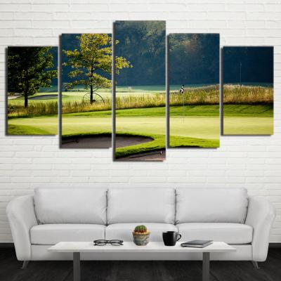 China New Classic/Postmodern HD Printed 5 Pieces Wall Art Pictures Golf Course Grass Landscape Canvas Painting For Home Decor for sale