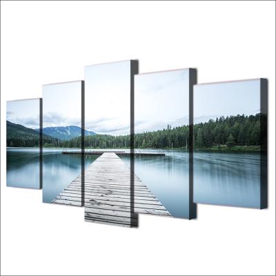 China New Classic/Postmodern Home Decor Print Canvas Painting 5 Panel Wall Art Lake And Bridge Landscape Picture For Living Room Decor for sale