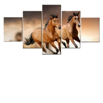 China New Classic/Postmodern Canvas Printed Landscape Paintings 5 ​​Pieces Horse Animals Wall Pictures Art Home Living Room Decor for sale