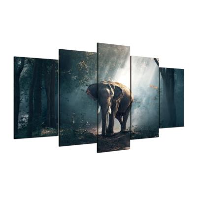 China New Classic/Postmodern 5 Pieces Wall Art Animal Elephants Wildlife Picture Canvas Painting Poster For Living Room Home Decor for sale