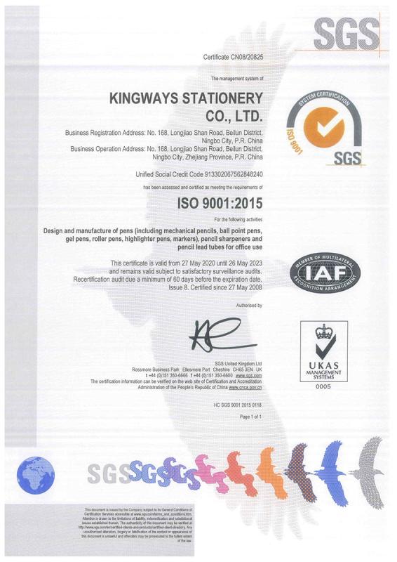 ISO9001 - Kingways Stationery Co., Ltd.