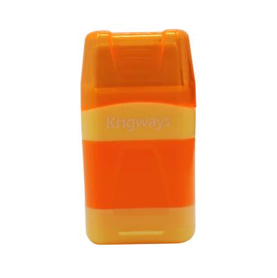 China Custom Orange Sharpener Eraser With Fluorescent Colors With Double Holes With Sleek Shape With Rubber Coating Sharpener Eraser PS8001 for sale