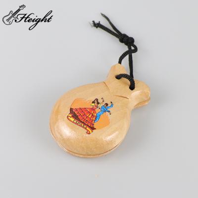 China Wholesale Wooden Natural Cylindrical Wood With Flower Professional Spanish Castanets for sale