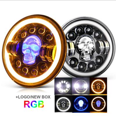 China QIDEWIN 7Inch Motorcycle LED Headlight With RGB Halo Ring Amber Turn Signal H4 Projector Led Headlights Round For Jeeps Wrangler 7inch Led Headlight for sale