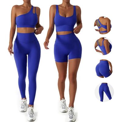 China Breathable Workout Clothing For 2 Pcs Women Yoga Set Gym Set Sex Bra Sports Shorts High Waist Gaiters With Pocket Gym Equipments for sale