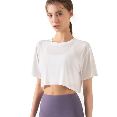 China JIAMING Anti-UV Women Sports Yoga Wear Fitness Loose Quick Dry Short Cover-up Tops Running T-shirt for sale