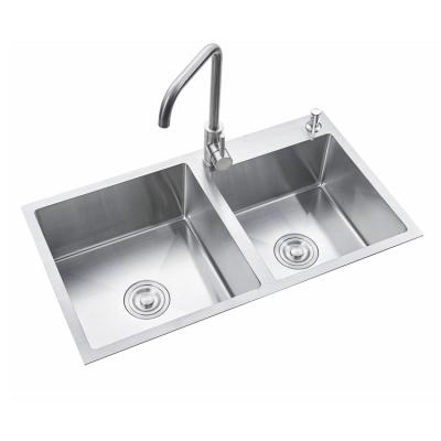 China Squareless 201 304 Stainless Steel Kitchen Sink Double Faucet Manufacturer Handmade Undermount Bowl for sale