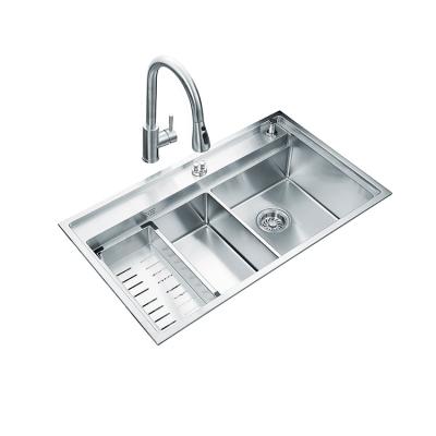 China Without Faucet Modern Design Hand Made Kitchen Sinks 304 Stainless Steel Double Sink for sale