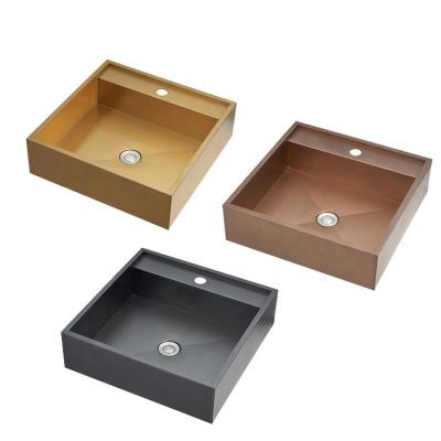 China Modern Commercial Square Shape Stainless Steel Black Gold Color Face Of Wash Basin Bathroom Sinks for sale