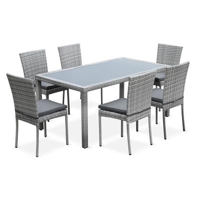 China Garden Removable Cover Dining Table and 7pcs Outdoor and Indoor Square Chairs with Tempered Glass K.D for sale