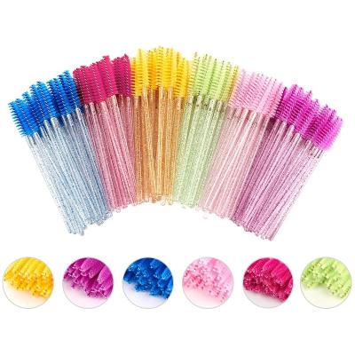 China 50pcs Handle 50pcs Crystal Rod Eyelash Applicator Wands Curler Glitter Colorful Shiny Disposable Magic Wands Brush Mascara Eyebrow Comb Brushes for sale