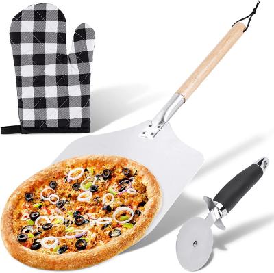 China Sustainable Aluminium 12 inch x 14 inch Pizza Paddle with Pizza Cutter for Baking Pizza's Expertly with Detachable Handle for sale