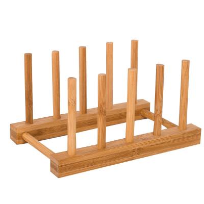 China Stocked Bamboo Wood Dish Rack Drain Dry Storage Plate Rack-Standing Kitchen Rack Cabinet Organizer (4 divisions) Storage Cabinet for sale