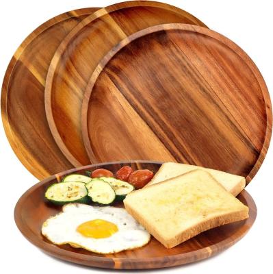 China Sustainable Wooden plates Dinner Plate Acacia Round Wood Plates Unbreakable Classic Tray Easy Cleaning for sale