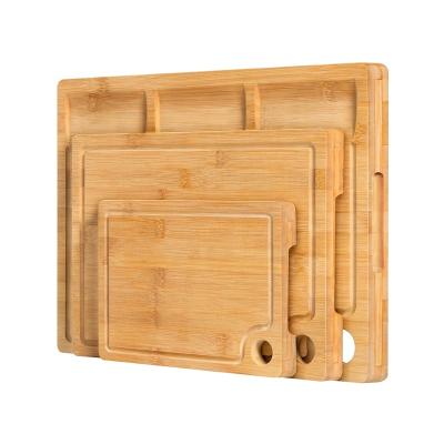 China Sustainable Bamboo Cutting Boards for Kitchen (Set of 3) Kitchen Chopping Board with 3 Built-In Compartments and Juice Groove Heavy Duty Se for sale