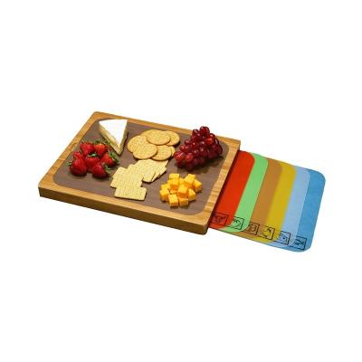 China Sustainable Classics Bamboo Wood Cutting Board 7 Color-Coded Flexible Mats BPA-Free Plastic Serving Tray Kitchen Counter, Bread, Cheese for sale