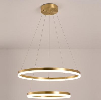 China Modern Simple Decorative Ceiling Hanging Pendant Lights Surround Rings Acrylic Gold Luxury Modern Minimalist Led Chandelier for sale