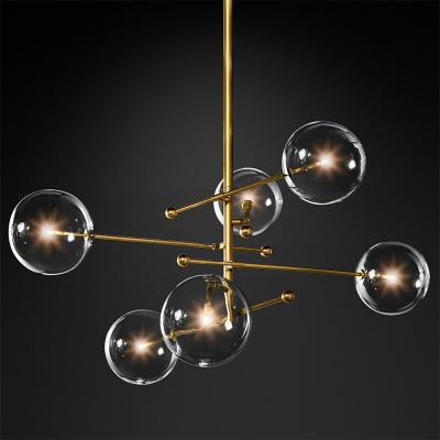 China Modern Luxury Nordic Style Globe Gold Luster Indoor Hotel Glass Led Crystal Chandelier Pendants Light Ceiling Lamp for sale