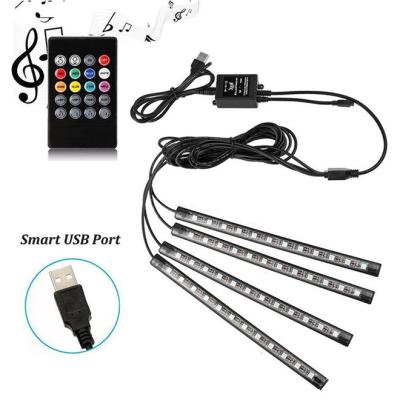 China Car Motorcycle Decorative Soft Lights Beautiful 4in 136 Led Universal APP 5050SMD Automotive Decorative Accessories Ambient RGB Led Interior USB Car Atmosphere Light for sale