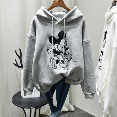 China Winter Sustainable Clothes Fashion High Quality Casual Fleece Hoodie New Cotton Embroidered Cartoon Plus Velvet Hoodies For Women for sale