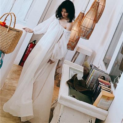 China Women's QUICK DRY High Quality Cotton Sleepwear Long Nightgowns Nightgown Pearl Beads Vintage Loose Nightgown Fairy Home Wear for sale