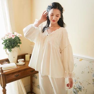 China QUICK DRY Custom Comfortable Sleep Wear Lace Cotton Casual Pajamas 2 Pieces Set Women's Long Sleeve Pajamas Home Wear Pajamas for sale