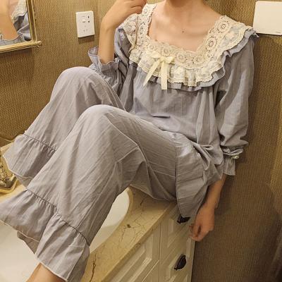 China Vintage Royal Wind Long Sleeve Cotton Lace Pajamas Lounge Nightgowns Home Wear QUICK DRY New Women's Pajamas Long for sale