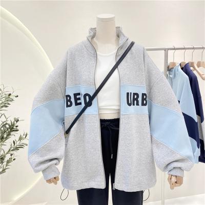 China Viable casual loose coat for embroidery Autumn Jacket Turtleneck Zipper Women's Korean style 2021 new letter color sweatshirts for sale