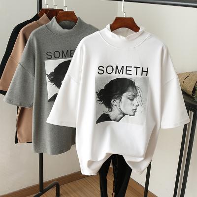 China New Viable Thick Turtle Neck Short Sleeve T-Shirt For Women Printed Cotton T-shirt Warm Autumn And Winter Pullovers Stitch Tops for sale