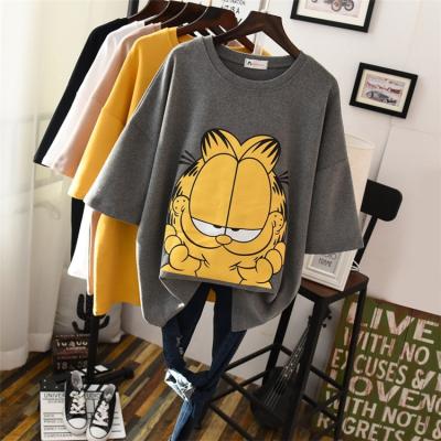 China Viable High Quality Custom Cute Pullover T-shirt Cartoon Top Women Autumn And Winter Thick Cotton Warm Casual Tees for sale