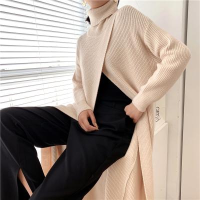 China Anti-Wrinkle New Arrival Women Turtle Neck Long Sleeve Knit Casual Oversized Split Sweaters Sweater Dress Solid Color Long Sweaters for sale