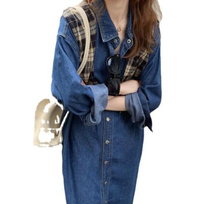 China Sustainable Korean Style Spring And Autumn New Women Long Sleeve Casual Dress Lapel Denim Straight Mid Length Loose Jeans Dress for sale