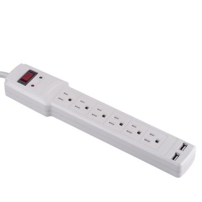 China Home Applicance 15A 125V 6 Port Power Strip With USB Ports Wall Mountable Power Strip With Surge Protection ABS Shell Flat Plug for sale