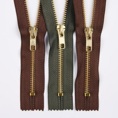 China Workable Factory Wholesale ODM 5# 15cm Brass Zippers Narrow End Metal Zipper For Bags Clothes for sale