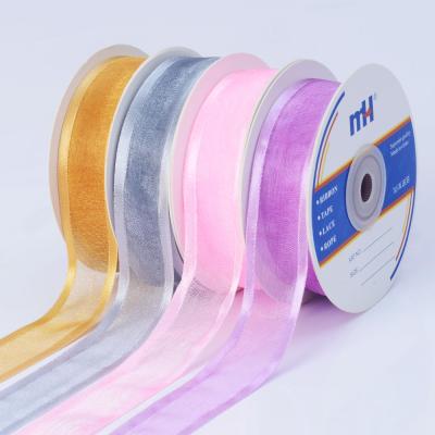 China Woven Edged Chiffon Woven Edged Chiffon 25mm Wide Woven Ribbon Manufacturer Solid Sheer Tape for sale