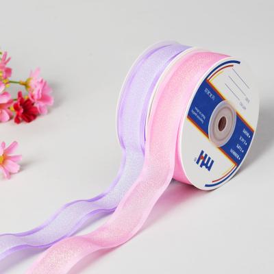 China Sustainable metallic sheer ribbon with satin edged for sale