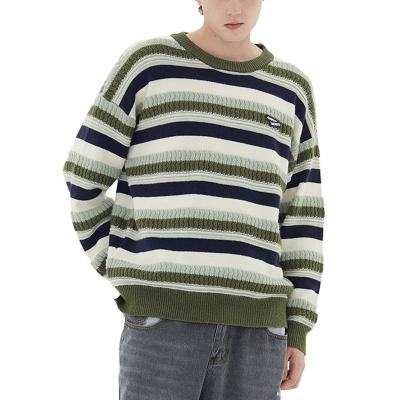 China 2022 OEM and ODM custom stripe LOGO men's sweater jacquard QUICK DRY round neck sweaters for sale