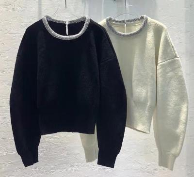 China good quality spring Autumn Winter Knitwear Women Beading Deco Sweaters and Pullovers 2022 Anti-wrinkle new long sleeve casual white black pullover for sale