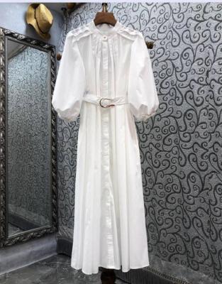 China High Quality Anti-wrinkle Spring Dress 2022 Summer Dress Women Clothing Belt Deco Pleated Dress Ladies Lantern Sleeve Big Swing White Red Dress for sale