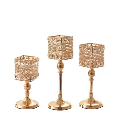 China Gold Crystal Candle Holders Square Tea Light Candle Holders Decorations Set For Modern Table Centerpieces Bedroom Decor Gifts for sale