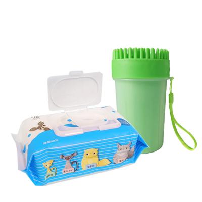 China Viable 2 in 1 Dog Grooming Paw Cleaner Portable Pet Wipes Dog Foot Seal Set for Dog Cat for sale